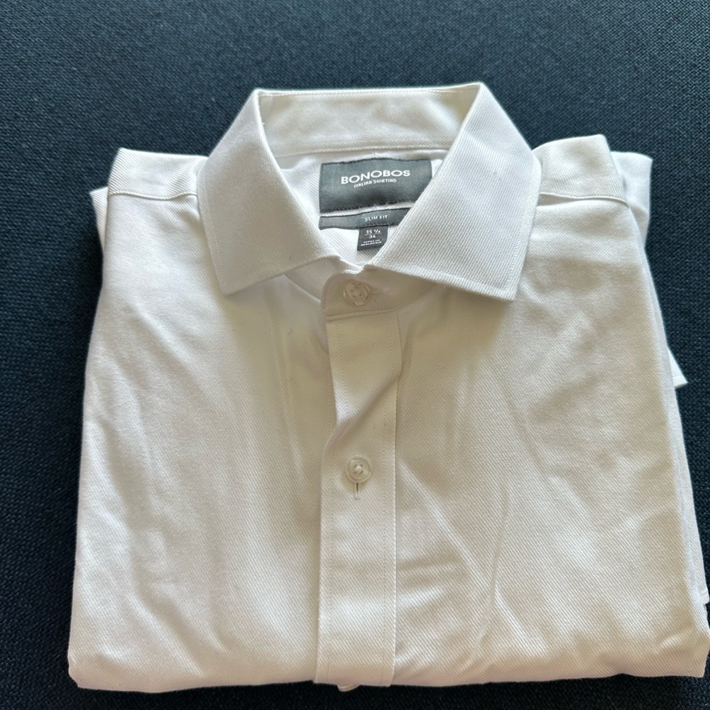 Bonobos White Dress Shirt size 15.5/34 Slim Fit